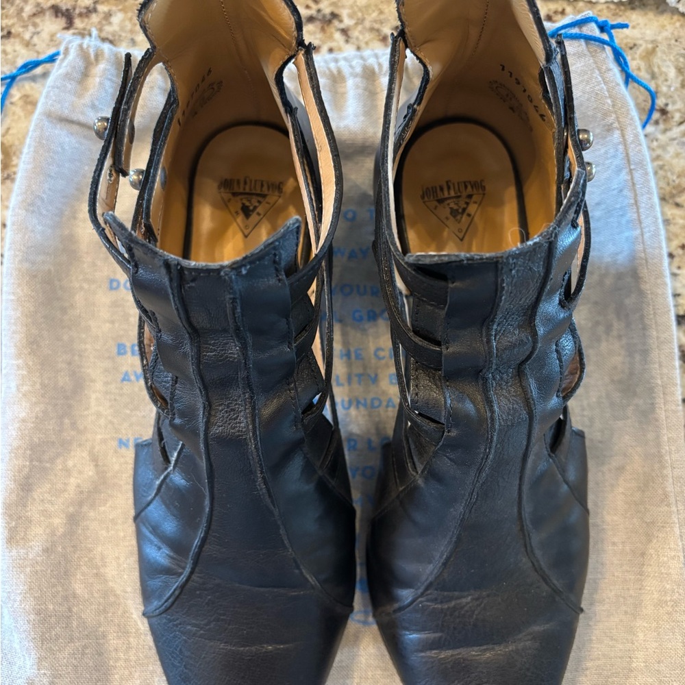John Fluevog Bekkie Black Heeled Boots
